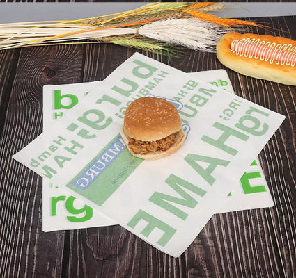 Coated Logo Wax Paper For Wrapping Food , Food Grade Custom Printed Burger Wrapping Paper