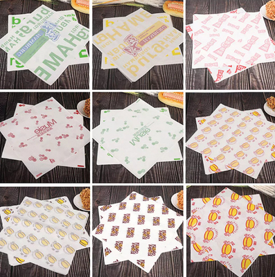 Coated Logo Wax Paper For Wrapping Food , Food Grade Custom Printed Burger Wrapping Paper
